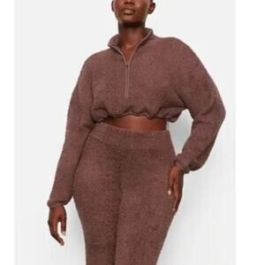 Skims Teddy Long Sleeve Cropped Pullover Sweater Chocolate Brown Women's L / XL